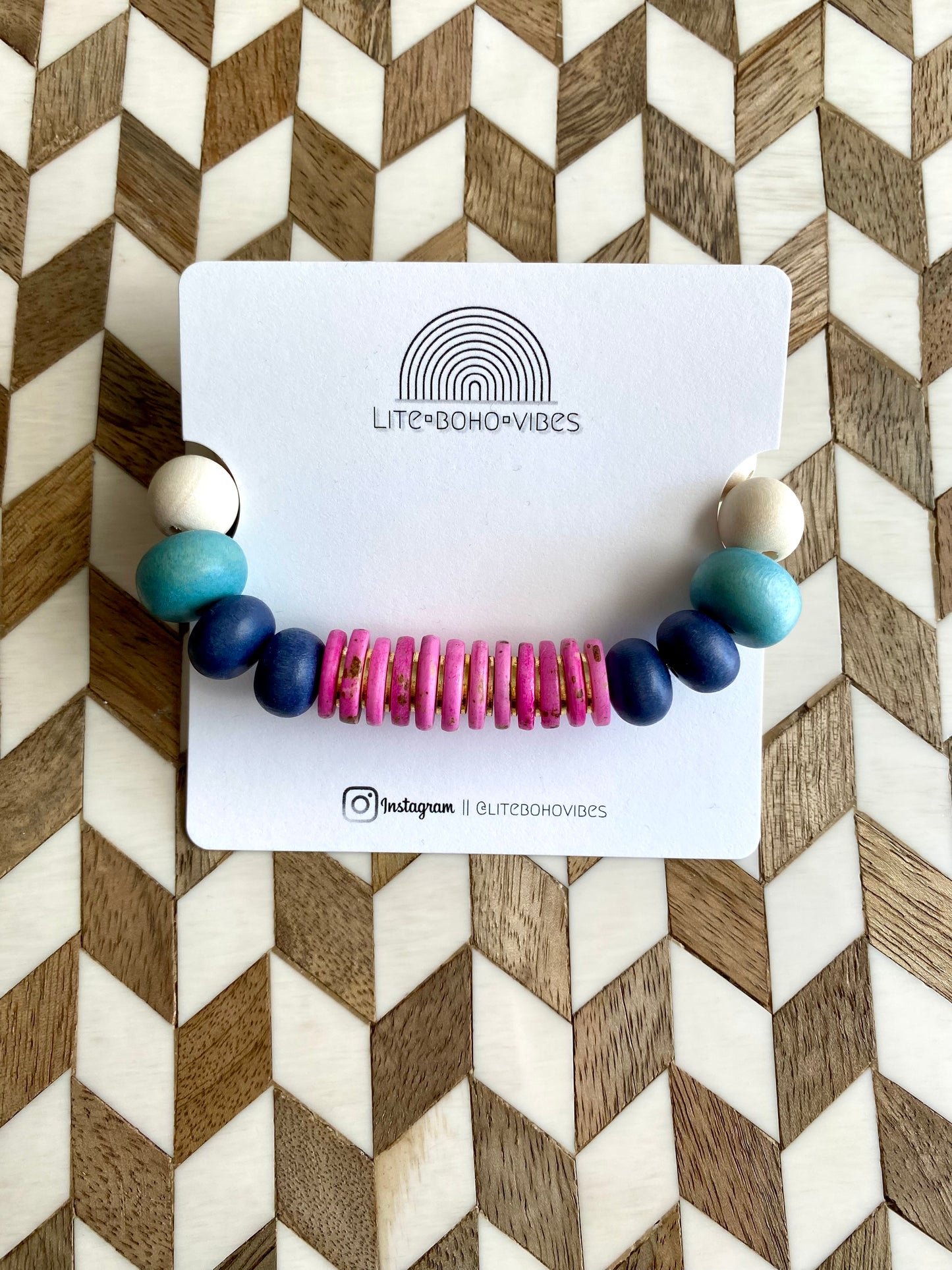 Tourmaline Pink Bone with 14k gold and wood beads