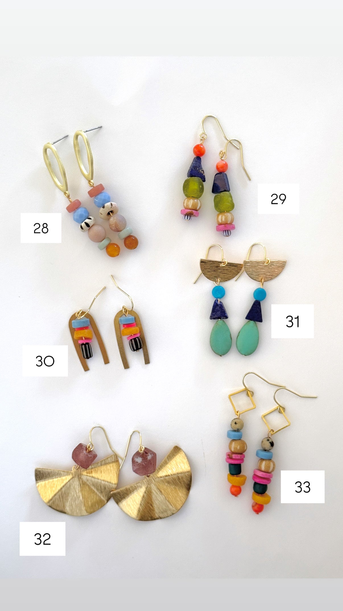 Earrings Gemstones + Brass Variety