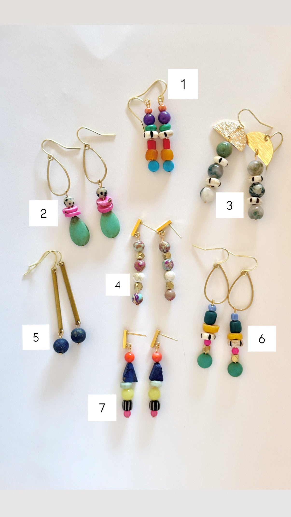 Earrings Gemstones + Brass Variety