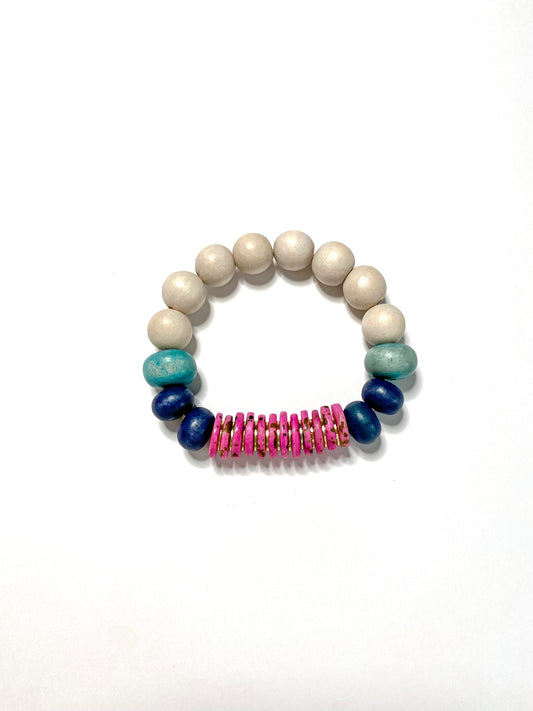 Tourmaline Pink Bone with 14k gold and wood beads